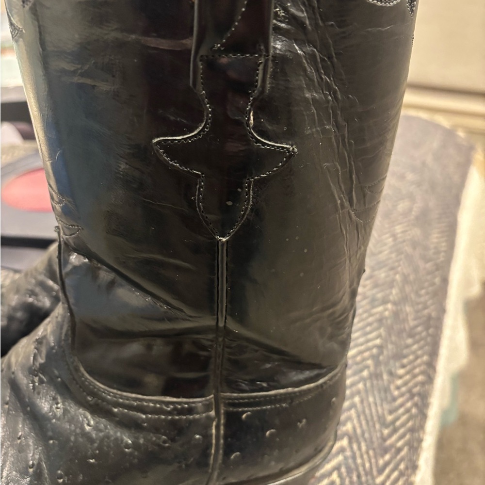 Vintage Lucchese Men's Black Leather and Ostrich Cowboy Boots - Picture 10 of 10